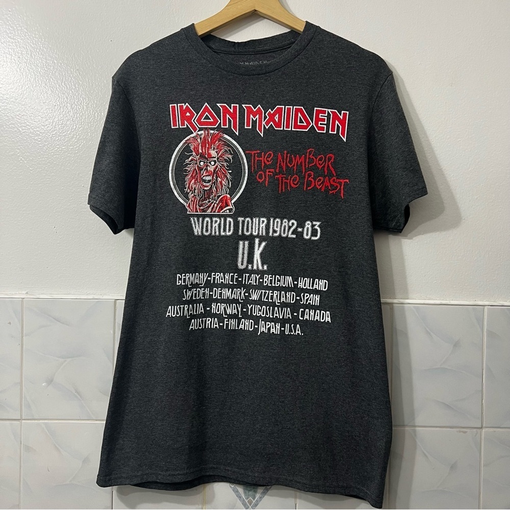 Iron Maiden Number Of The Beast Gray Band T-Shirt 80s Streetwear Punk Grunge